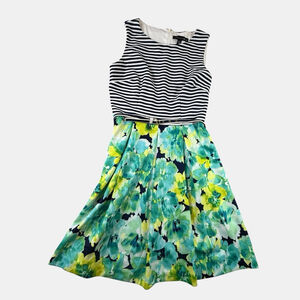 Madison Leigh Dress Womens Size 6 Striped Floral Fit Flare Belted Sleeveless